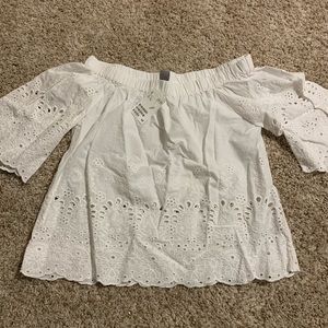 H&M White Eyelet Off-Shoulder Crop
